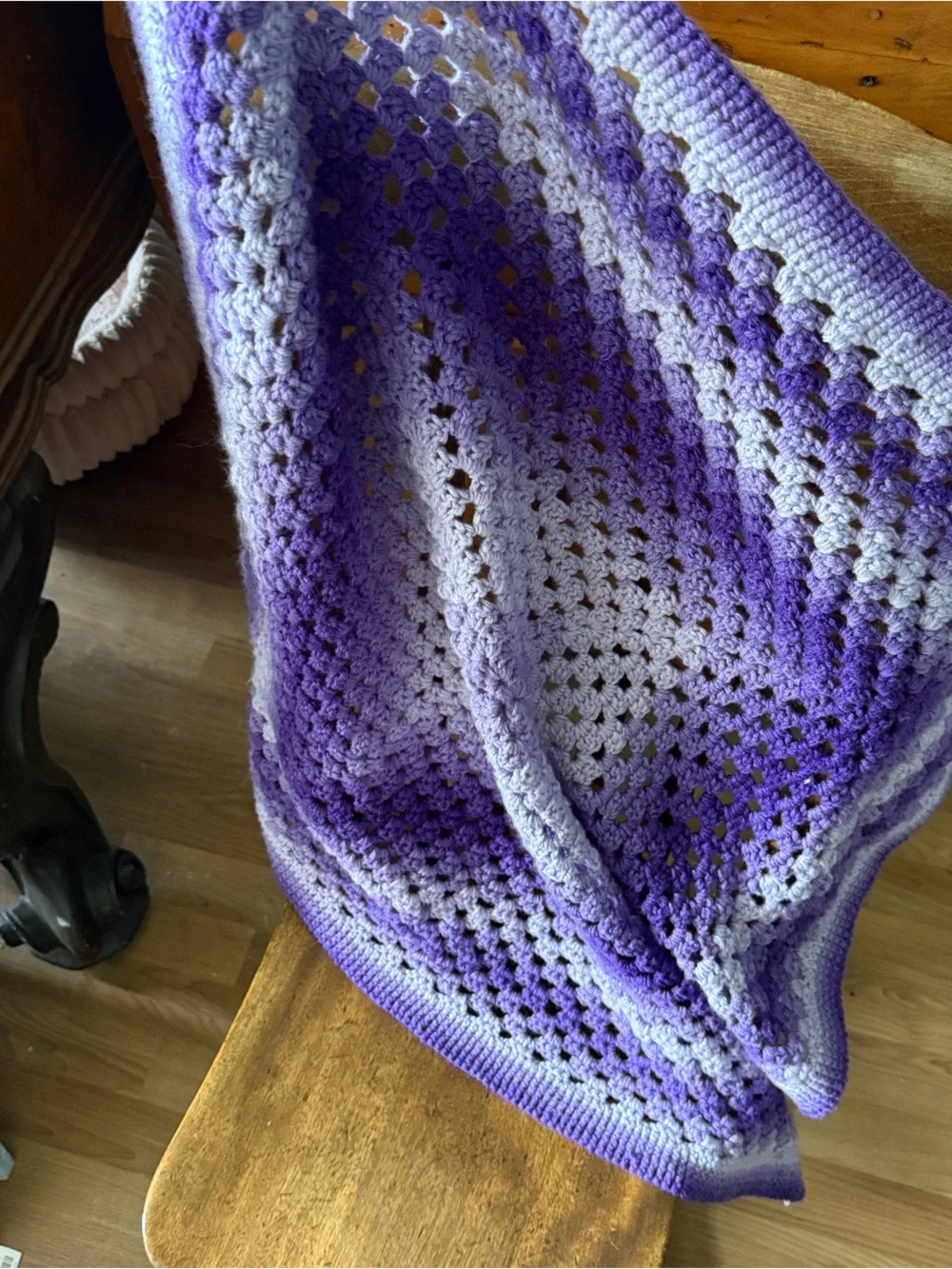 Vintage Handmade Purple Ombre Crochet Blanket 32x35